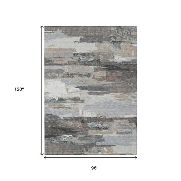 HomeRoots 8' X 10' Taupe Gray & Silver Abstract Washable Rug – Stylish, Durable for Indoor & Outdoor Spaces! 640406