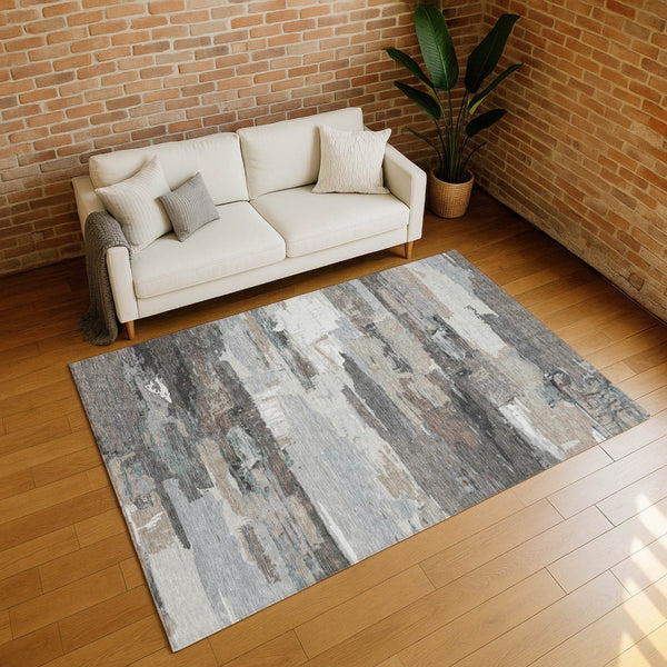 HomeRoots 8' X 10' Taupe Gray & Silver Abstract Washable Rug – Stylish, Durable for Indoor & Outdoor Spaces! 640406
