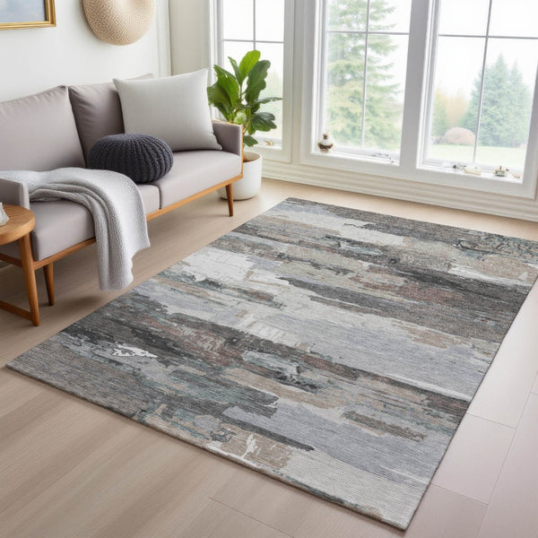 HomeRoots 8' X 10' Taupe Gray & Silver Abstract Washable Rug – Stylish, Durable for Indoor & Outdoor Spaces! 640406