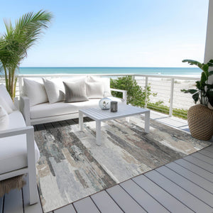 HomeRoots 8' X 10' Taupe Gray & Silver Abstract Washable Rug – Stylish, Durable for Indoor & Outdoor Spaces! 640406