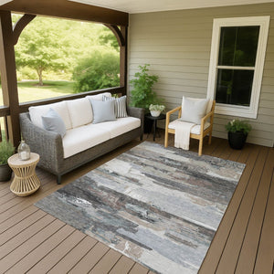 HomeRoots 9' X 12' Taupe Gray & Silver Abstract Area Rug - Washable, Chic, Durable for Indoor & Outdoor Use 640407
