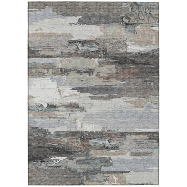 HomeRoots 9' X 12' Taupe Gray & Silver Abstract Area Rug - Washable, Chic, Durable for Indoor & Outdoor Use 640407
