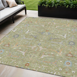 HomeRoots 5' Floral Artichoke Green and Sky Blue Washable Area Rug - Perfect for Indoor and Outdoor Spaces! 640411