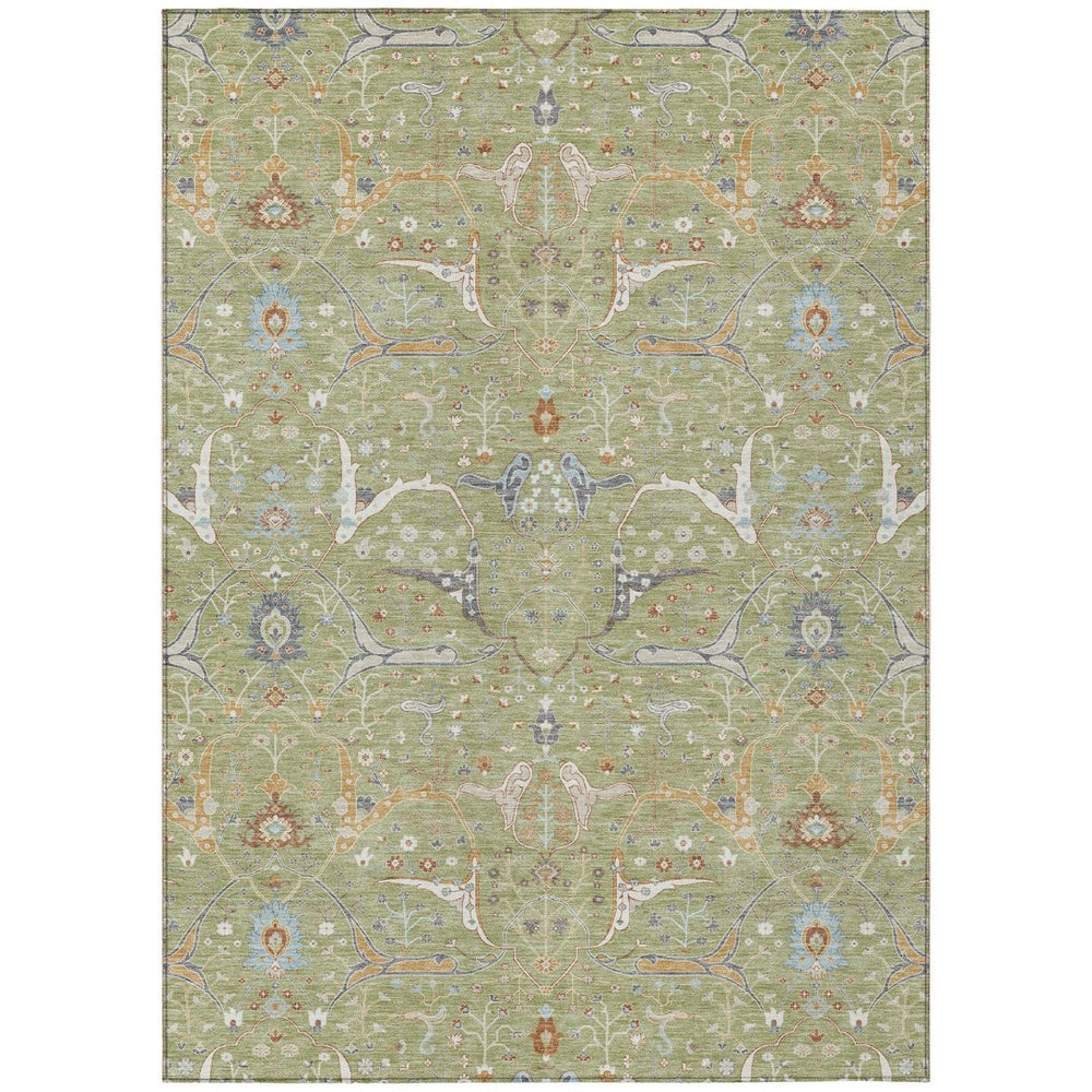 HomeRoots 5' Floral Artichoke Green and Sky Blue Washable Area Rug - Perfect for Indoor and Outdoor Spaces! 640411