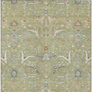 HomeRoots 5' Floral Artichoke Green and Sky Blue Washable Area Rug - Perfect for Indoor and Outdoor Spaces! 640411