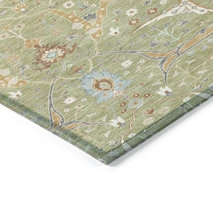 HomeRoots 8' X 10' Floral Washable Area Rug in Artichoke Green & Sky Blue - Durable, Stylish & Versatile! 640413
