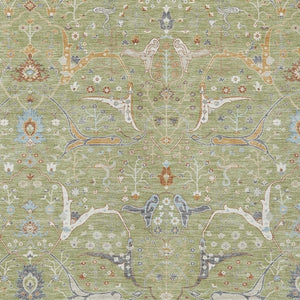 HomeRoots 8' X 10' Floral Washable Area Rug in Artichoke Green & Sky Blue - Durable, Stylish & Versatile! 640413