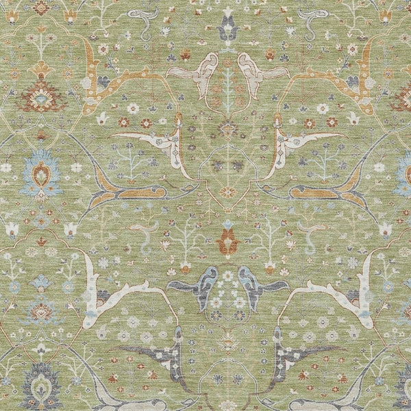 HomeRoots 8' X 10' Floral Washable Area Rug in Artichoke Green & Sky Blue - Durable, Stylish & Versatile! 640413