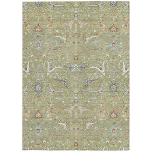 HomeRoots 9' X 12' Floral Area Rug in Artichoke Green & Sky Blue - Washable & Durable for Indoor/Outdoor Use 640414