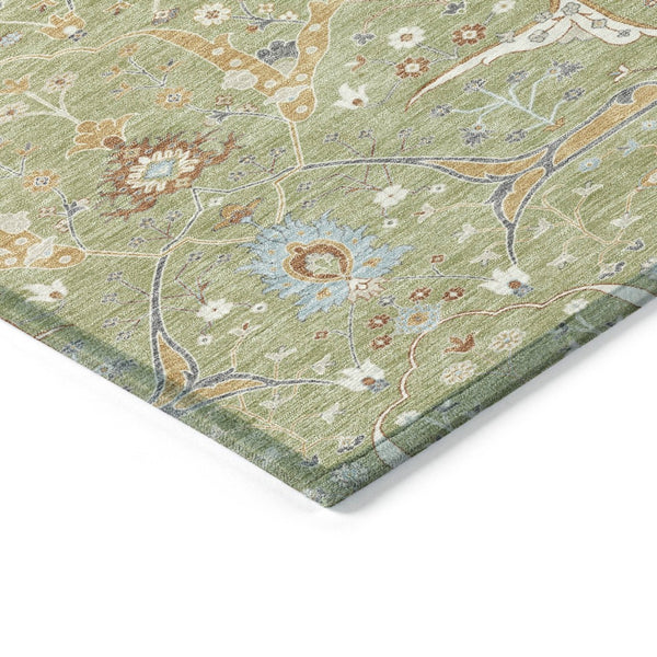 HomeRoots 9' X 12' Floral Area Rug in Artichoke Green & Sky Blue - Washable & Durable for Indoor/Outdoor Use 640414