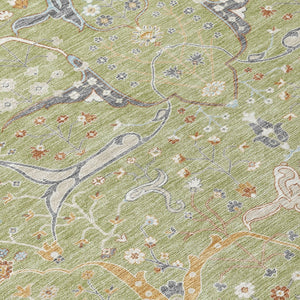 HomeRoots 9' X 12' Floral Area Rug in Artichoke Green & Sky Blue - Washable & Durable for Indoor/Outdoor Use 640414