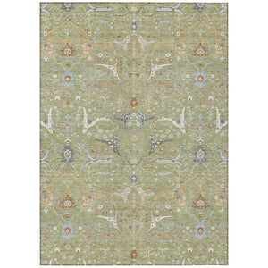 HomeRoots 10' X 14' Washable Floral Area Rug in Artichoke Green & Sky Blue - Durable for Indoor/Outdoor Use 640415
