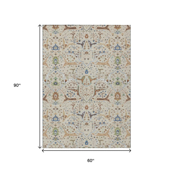 HomeRoots 5' X 8' Floral Area Rug – Durable, Washable, Pet-Friendly Design for Indoor & Outdoor Spaces 640417