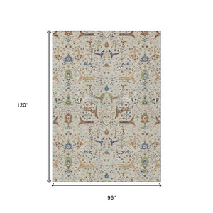 HomeRoots 8' X 10' Beige Green & Blue Floral Washable Area Rug – Durable, Stylish for Indoors & Outdoors! 640419