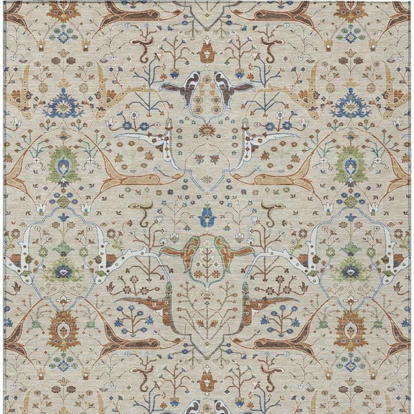HomeRoots 8' X 10' Beige Green & Blue Floral Washable Area Rug – Durable, Stylish for Indoors & Outdoors! 640419