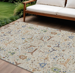 HomeRoots 8' X 10' Beige Green & Blue Floral Washable Area Rug – Durable, Stylish for Indoors & Outdoors! 640419