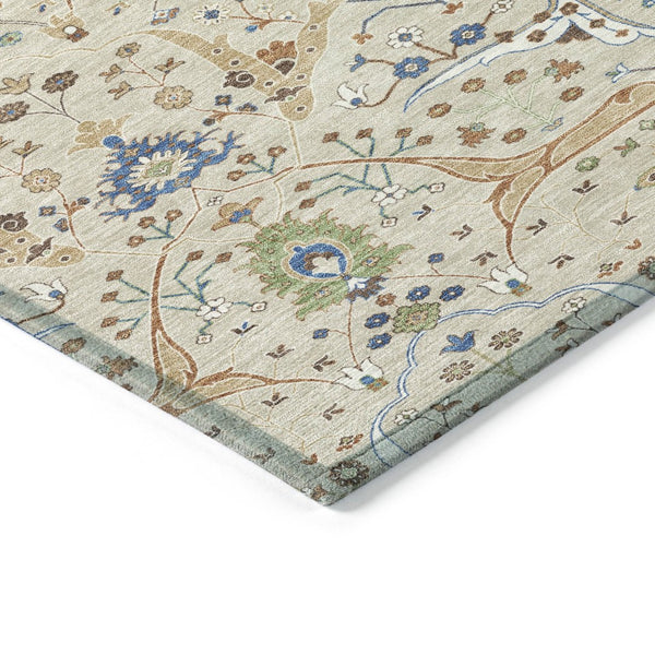 HomeRoots 8' X 10' Beige Green & Blue Floral Washable Area Rug – Durable, Stylish for Indoors & Outdoors! 640419