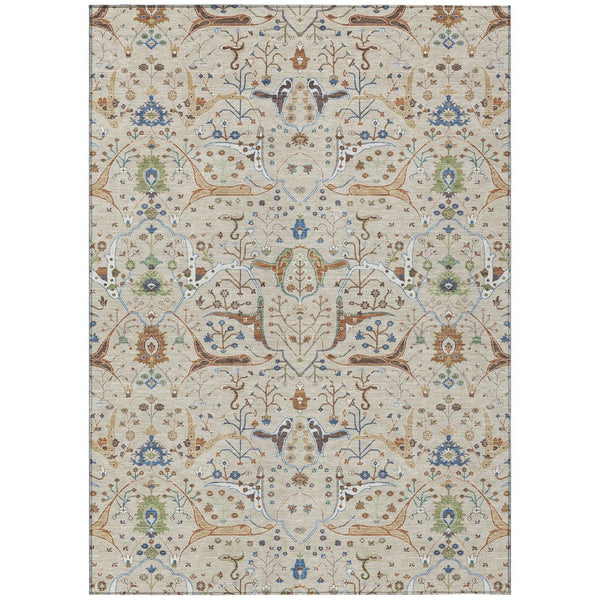 HomeRoots 9' X 12' Indoor Outdoor Floral Area Rug – Durable Beige, Green & Blue Design for High-Traffic Spaces 640420
