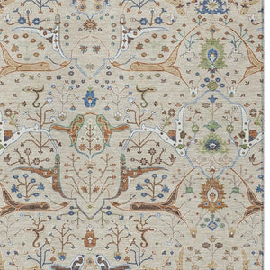 HomeRoots 9' X 12' Indoor Outdoor Floral Area Rug – Durable Beige, Green & Blue Design for High-Traffic Spaces 640420
