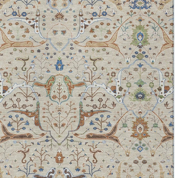 HomeRoots 9' X 12' Indoor Outdoor Floral Area Rug – Durable Beige, Green & Blue Design for High-Traffic Spaces 640420