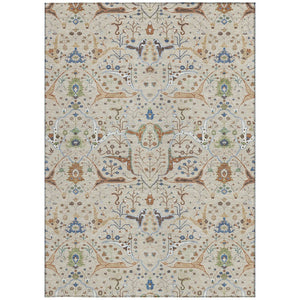 HomeRoots 10' Durable Floral Area Rug in Beige, Green & Blue - Washable for Indoor & Outdoor Use, Stain-Resistant 640421