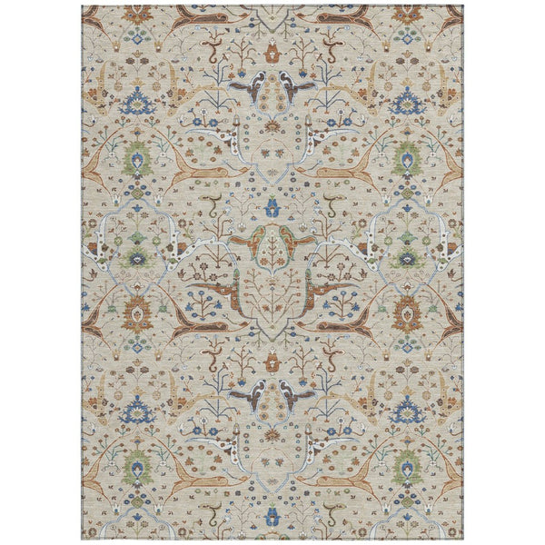 HomeRoots 10' Durable Floral Area Rug in Beige, Green & Blue - Washable for Indoor & Outdoor Use, Stain-Resistant 640421