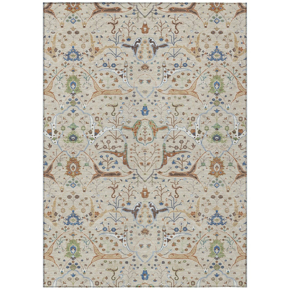 HomeRoots 10' Durable Floral Area Rug in Beige, Green & Blue - Washable for Indoor & Outdoor Use, Stain-Resistant 640421