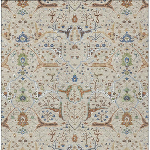 HomeRoots 10' Durable Floral Area Rug in Beige, Green & Blue - Washable for Indoor & Outdoor Use, Stain-Resistant 640421