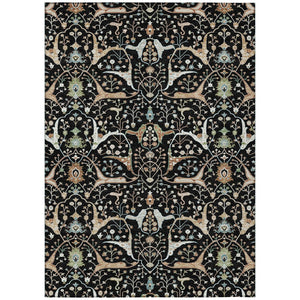 HomeRoots 5' X 8' Washable Floral Area Rug in Black, Ivory & Green - Durable & Stylish for Indoor/Outdoor Use 640423