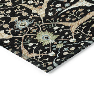 HomeRoots 5' X 8' Washable Floral Area Rug in Black, Ivory & Green - Durable & Stylish for Indoor/Outdoor Use 640423