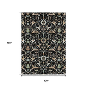 HomeRoots 10' Black Ivory Green Floral Washable Area Rug – Durable, Stylish, Perfect for Indoor & Outdoor Use! 640427