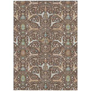 HomeRoots 5' X 8' Floral Washable Area Rug - Durable Brown, Green & Ivory Design for Indoor/Outdoor Spaces 640429