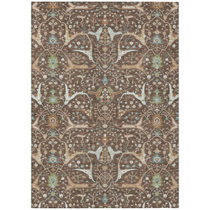 HomeRoots 5' X 8' Floral Washable Area Rug - Durable Brown, Green & Ivory Design for Indoor/Outdoor Spaces 640429