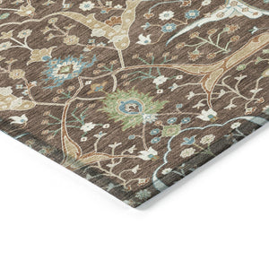 HomeRoots 5' X 8' Floral Washable Area Rug - Durable Brown, Green & Ivory Design for Indoor/Outdoor Spaces 640429