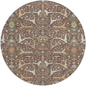 HomeRoots 8' Floral Area Rug - Durable Brown, Green & Ivory Design for Indoor/Outdoor Use, Machine Washable! 640430