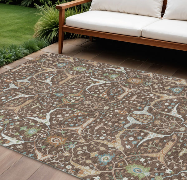 HomeRoots 8' X 10' Floral Area Rug - Washable Indoor/Outdoor Comfort, Durable Design, Perfect for High Traffic Spaces 640431