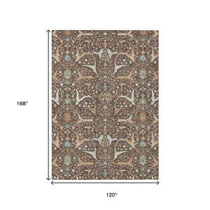 HomeRoots 10' Indoor Outdoor Area Rug - Floral Brown Green Ivory Design, Washable, Stain-Resistant, Durable 640433