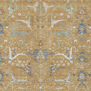 HomeRoots 9' X 12' Gold and Blue Floral Indoor Outdoor Area Rug - Durable, Machine-Washable, Stylish Design! 640438