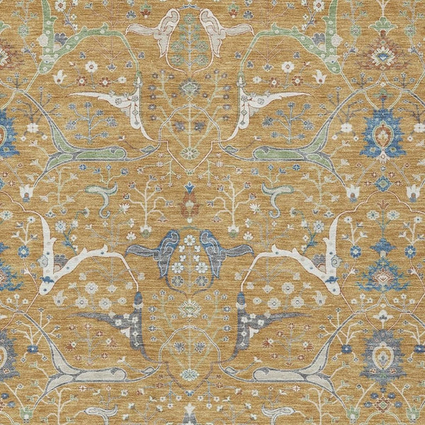 HomeRoots 9' X 12' Gold and Blue Floral Indoor Outdoor Area Rug - Durable, Machine-Washable, Stylish Design! 640438