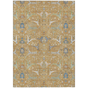 HomeRoots 9' X 12' Gold and Blue Floral Indoor Outdoor Area Rug - Durable, Machine-Washable, Stylish Design! 640438