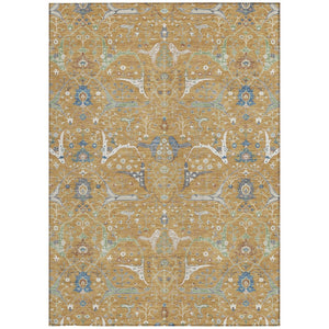 HomeRoots 9' X 12' Gold and Blue Floral Indoor Outdoor Area Rug - Durable, Machine-Washable, Stylish Design! 640438