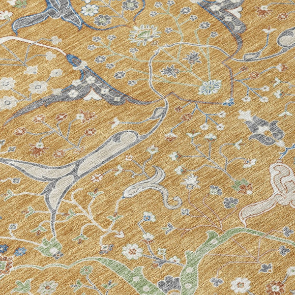 HomeRoots 9' X 12' Gold and Blue Floral Indoor Outdoor Area Rug - Durable, Machine-Washable, Stylish Design! 640438