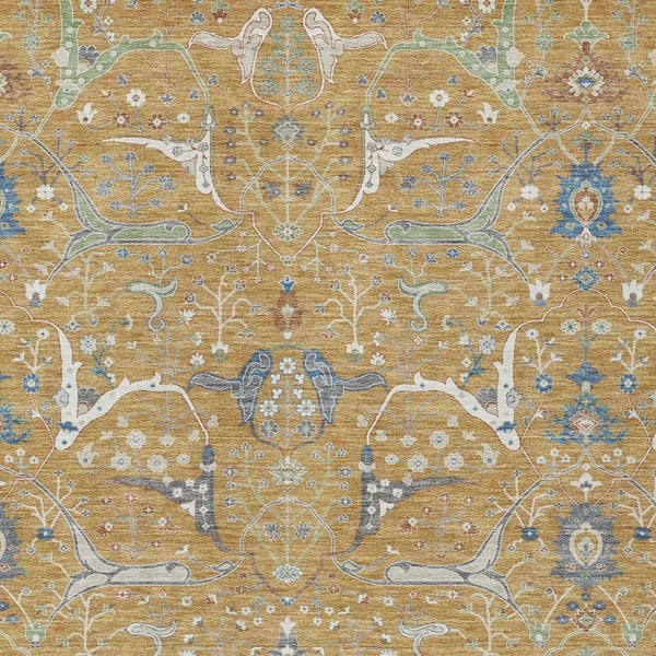 HomeRoots 10' Gold and Blue Floral Indoor Outdoor Area Rug - Washable, Durable, and Versatile for Any Space 640439