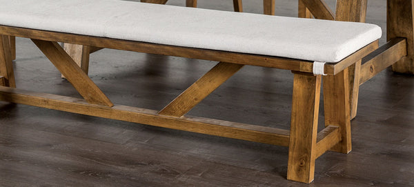 English Elm 1pc Upholstery Bench with Soft Rounded Corners, Light Finish, Upholstered Seat, Contemporary Dining Appeal Brown,White 81 L x 19 W x 8 H B011P366756