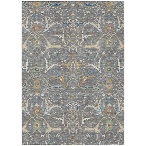 HomeRoots 5' Floral Area Rug in Gray-Green and Copper – Washable, Durable for Indoor/Outdoor Use, Versatile Style 640441