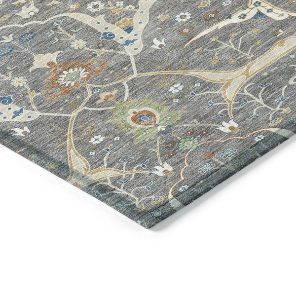 HomeRoots 8' Round Floral Area Rug - Gray, Green & Copper - Washable, Durable for Indoor & Outdoor Spaces 640442