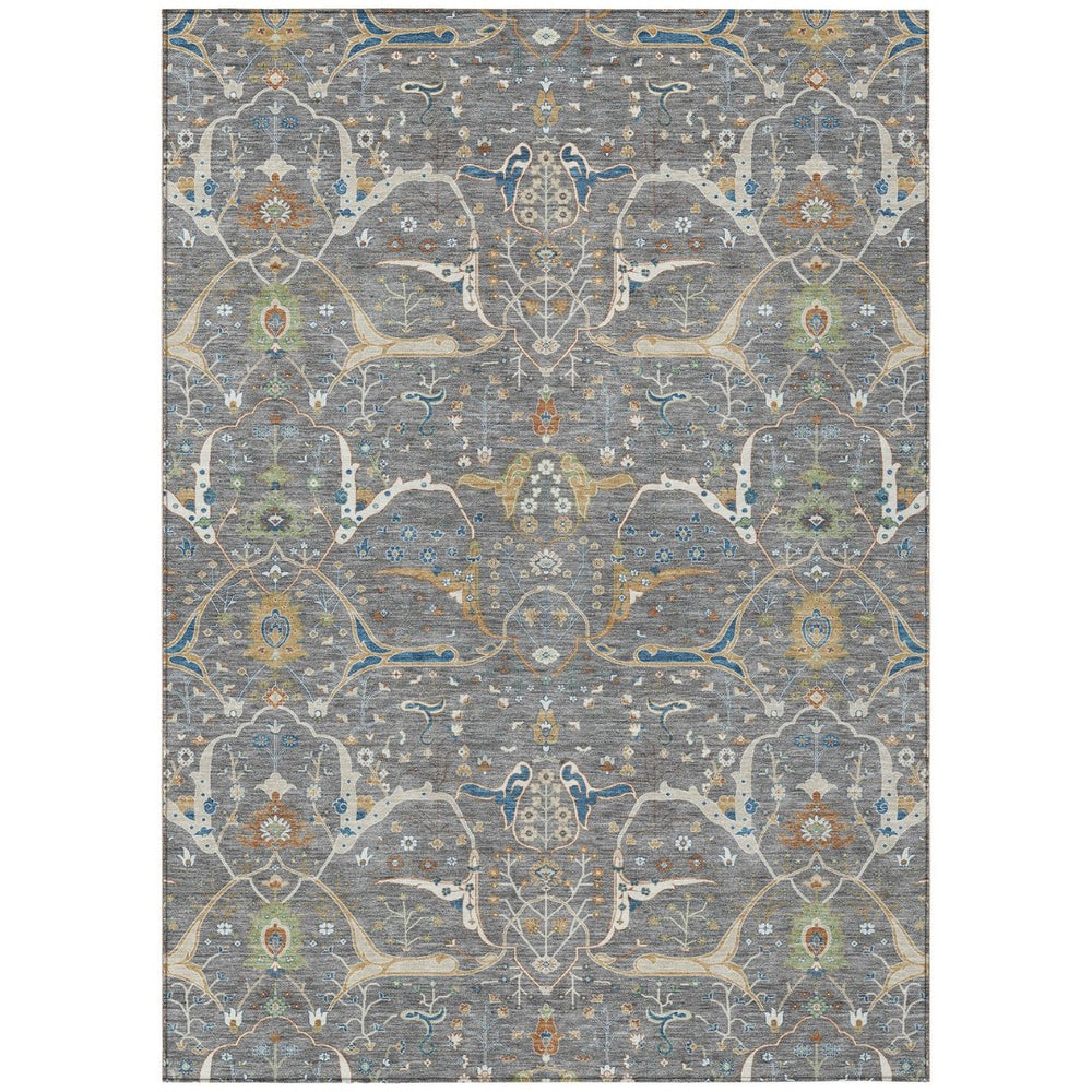 HomeRoots 8' X 10' Gray Green Copper Floral Area Rug - Washable Indoor/Outdoor Durable Design for Easy Care 640443