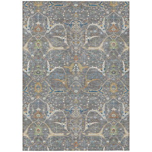 HomeRoots 8' X 10' Gray Green Copper Floral Area Rug - Washable Indoor/Outdoor Durable Design for Easy Care 640443