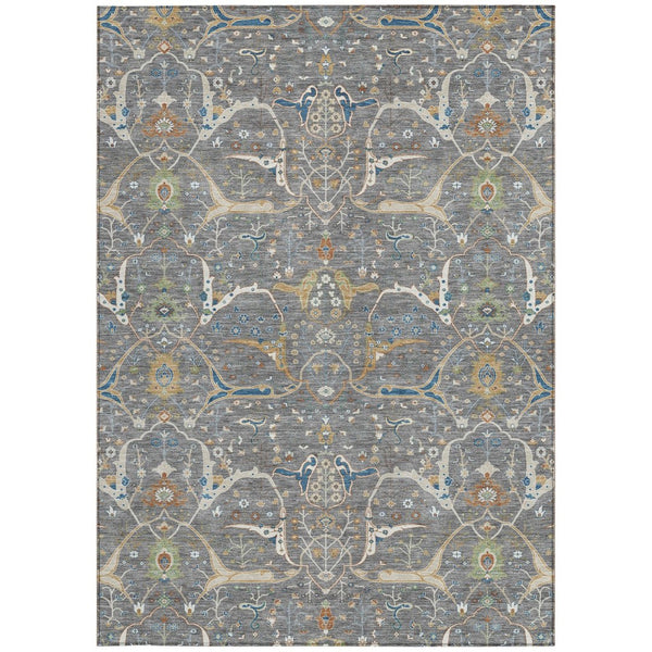 HomeRoots 9' Indoor Outdoor Area Rug - Gray Green & Copper Floral Design, Machine Washable, Durable & Versatile 640444