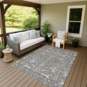 HomeRoots 9' Indoor Outdoor Area Rug - Gray Green & Copper Floral Design, Machine Washable, Durable & Versatile 640444